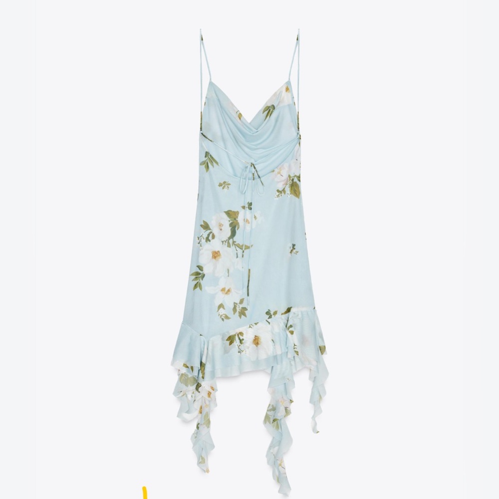 Zara FLORAL PRINT TULLE MINI DRESS - Blue  size S
